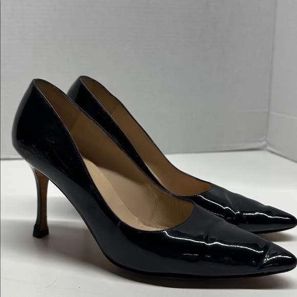 Manolo Blahnik Shoes - Manolo Blahnik High Heel Shoes Patent Shiny Leather Pointed Toe Black Size 7.5
